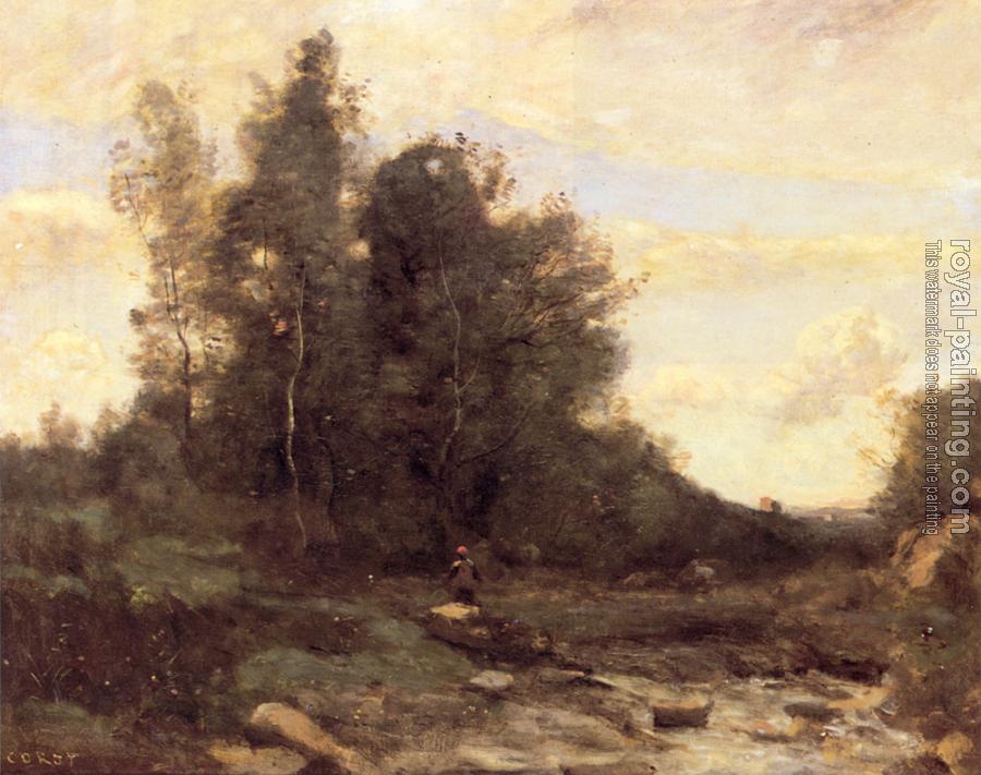 Jean-Baptiste-Camille Corot : Le Torrent Pierreaux (Crepuscule) , The Pierreaux Torrent (Twilight)